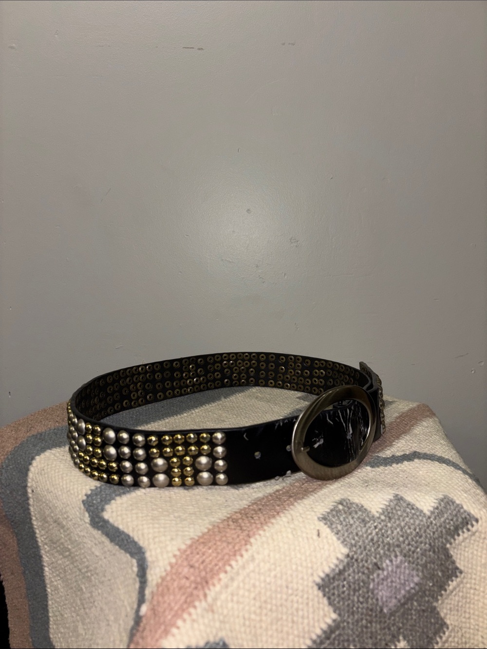 Chinese Laundry Black Studded Belt with Mixed-Tone Buckle